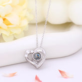 925 Sterling Silber Personalisierte Herz Projektion Kette mit Foto drin im Stein
